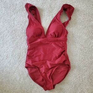 Kona Sol Red Ruffle One Piece Swimsuit